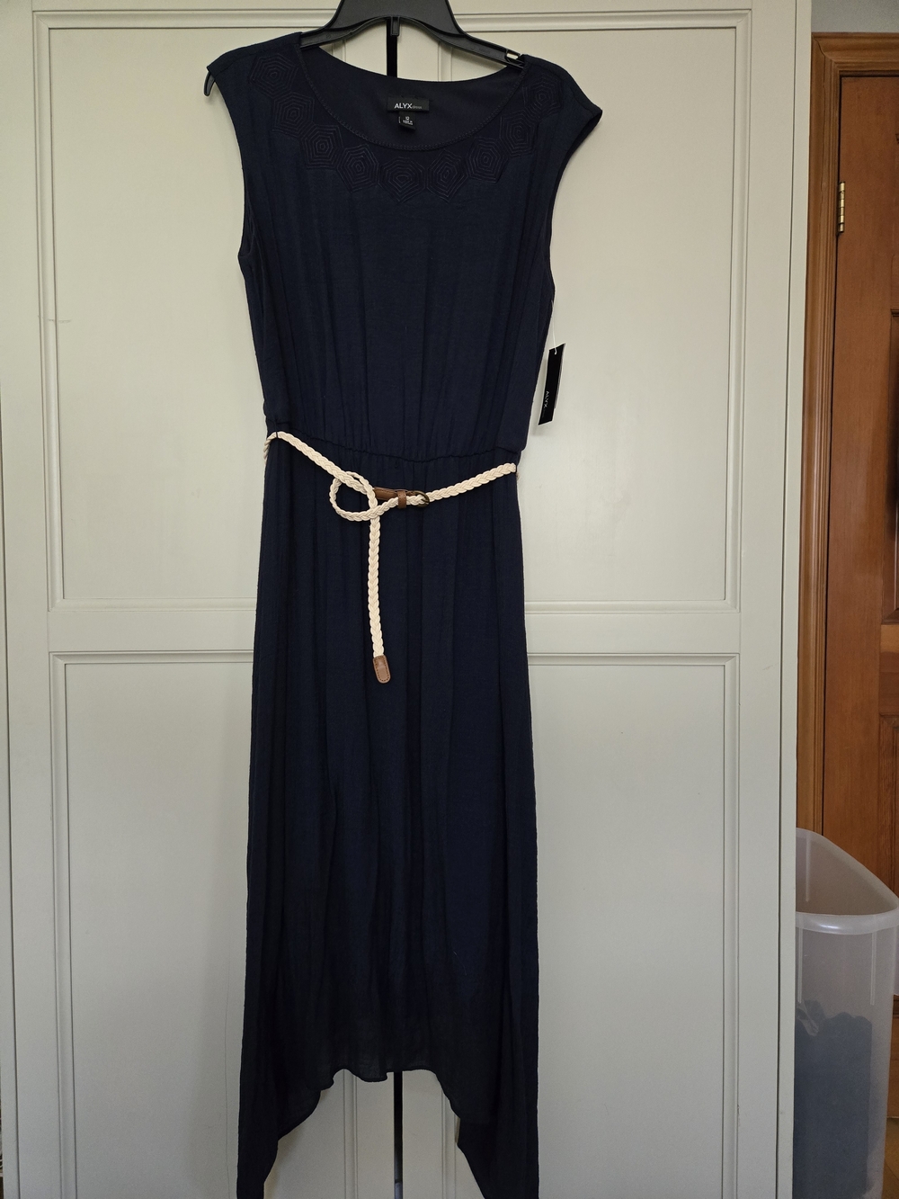 Apt. 9 Navy Maxi Dress with Braided Cream Belt NWT